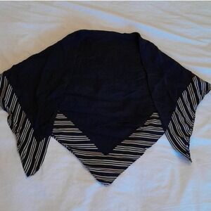 Classic Navy and Beige Stripe Silk Scarf Square Neck Scarf Accessory